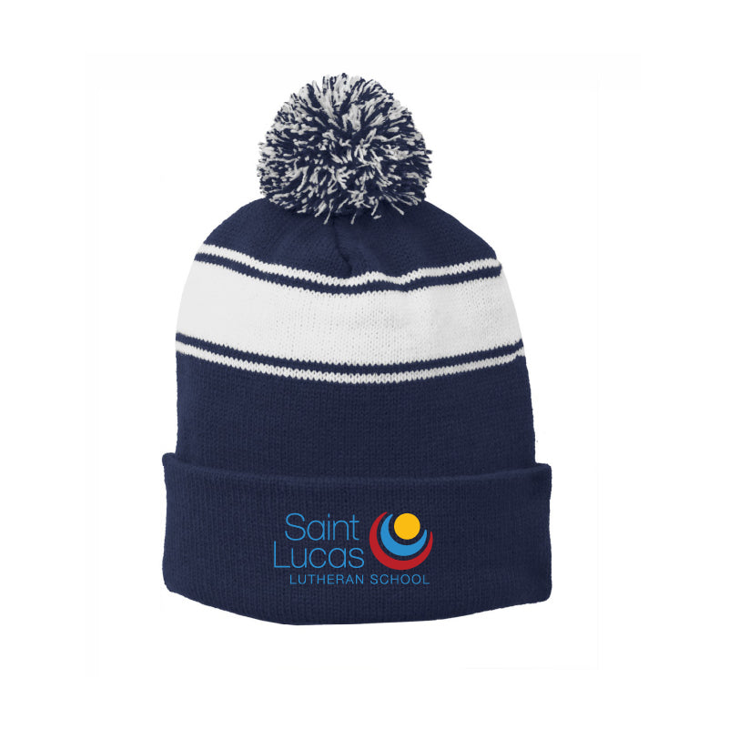 Sport-Tek® Stripe Pom Pom Beanie